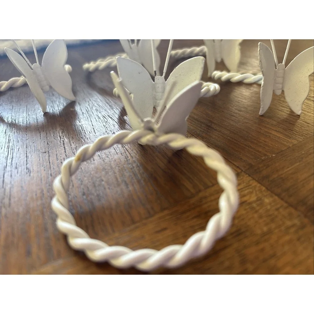 6 Vintage Metal White Butterfly Napkin Rings